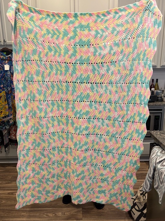 The Unbranded Brand Other - Pastel Multicolor Crochet Throw Blanket - Soft Acrylic